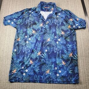 Greater Half Polo Shirt Mens Large‎ Blue Tropical Floral Short Sleeve Casual